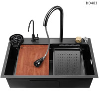 Πολυλειτουργικός νεροχύτης κουζίνας με λειτουργία καταρράκτη σε μαύρο χρώμα - DD483